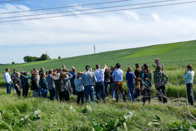 Jens Birger und Teilnehmerinnen vor Erbsenfenster, DVS-Exkursion, Niederndodeleben 21.5.2025, Foto: K. Schneider